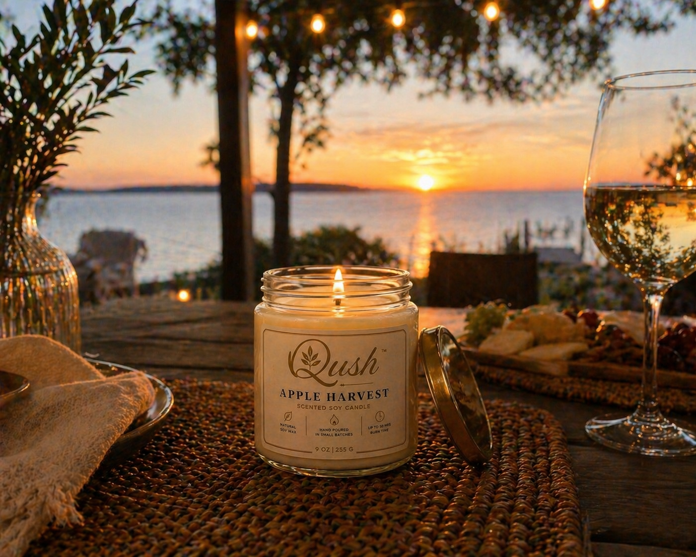 Qush Apple Harvest Candle – Cozy Home Scent, Fall Fragrance Candle, Minimalist Decor