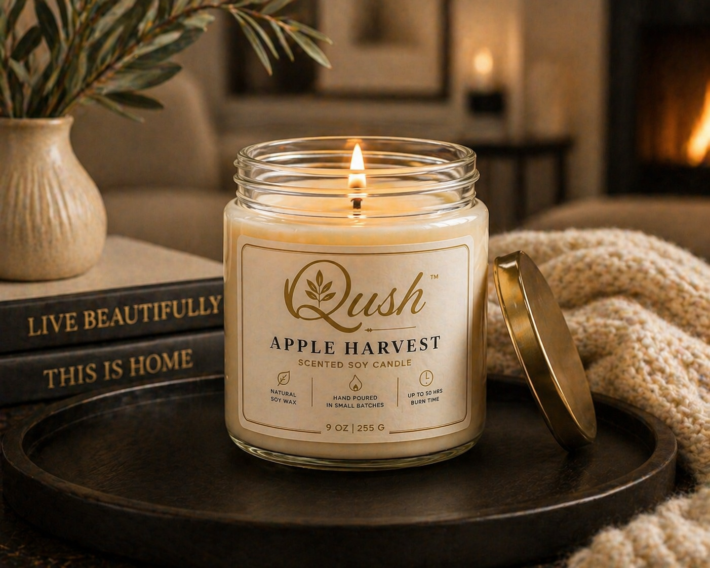 Qush Apple Harvest Candle – Cozy Home Scent, Fall Fragrance Candle, Minimalist Decor