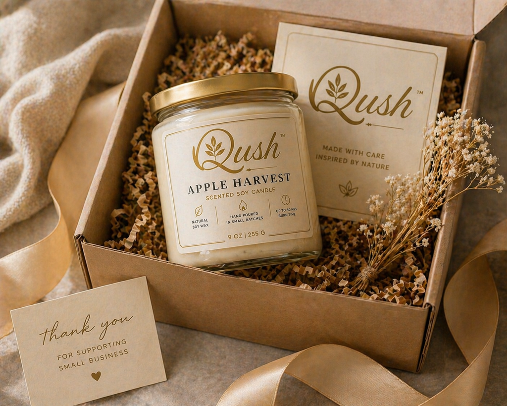 Qush Apple Harvest Candle – Cozy Home Scent, Fall Fragrance Candle, Minimalist Decor