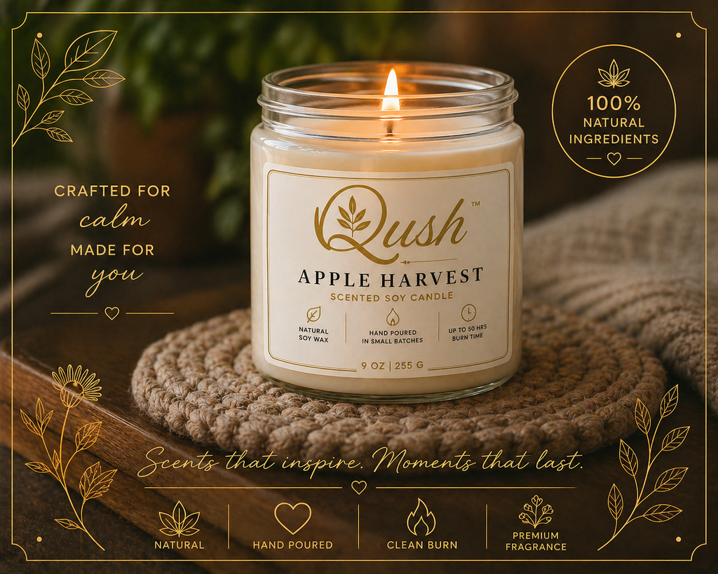 Qush Apple Harvest Candle – Cozy Home Scent, Fall Fragrance Candle, Minimalist Decor