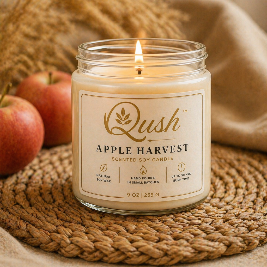 Qush Apple Harvest Candle – Cozy Home Scent, Fall Fragrance Candle, Minimalist Decor