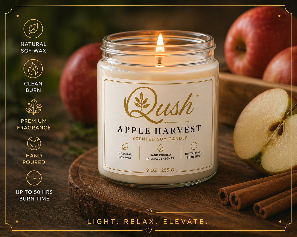 Qush Apple Harvest Candle – Cozy Home Scent, Fall Fragrance Candle, Minimalist Decor