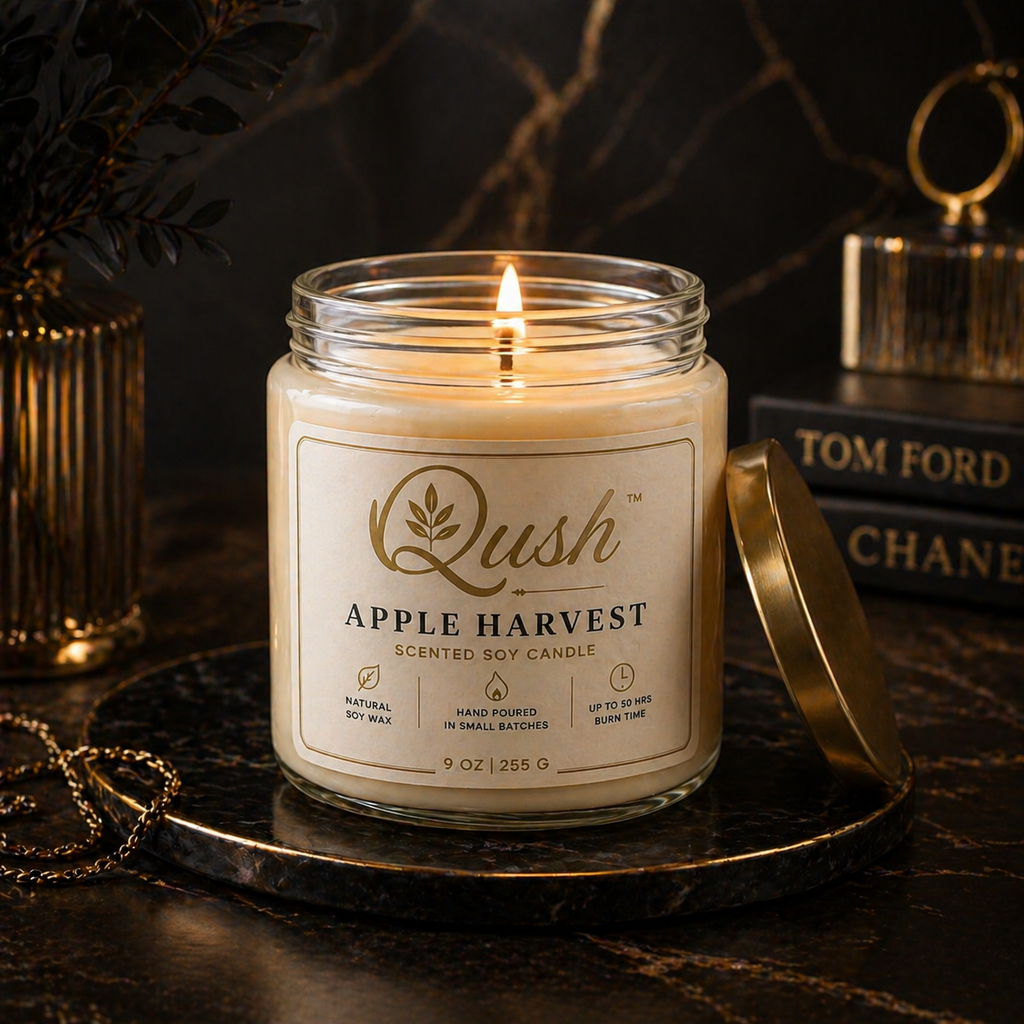 Qush Apple Harvest Candle – Cozy Home Scent, Fall Fragrance Candle, Minimalist Decor