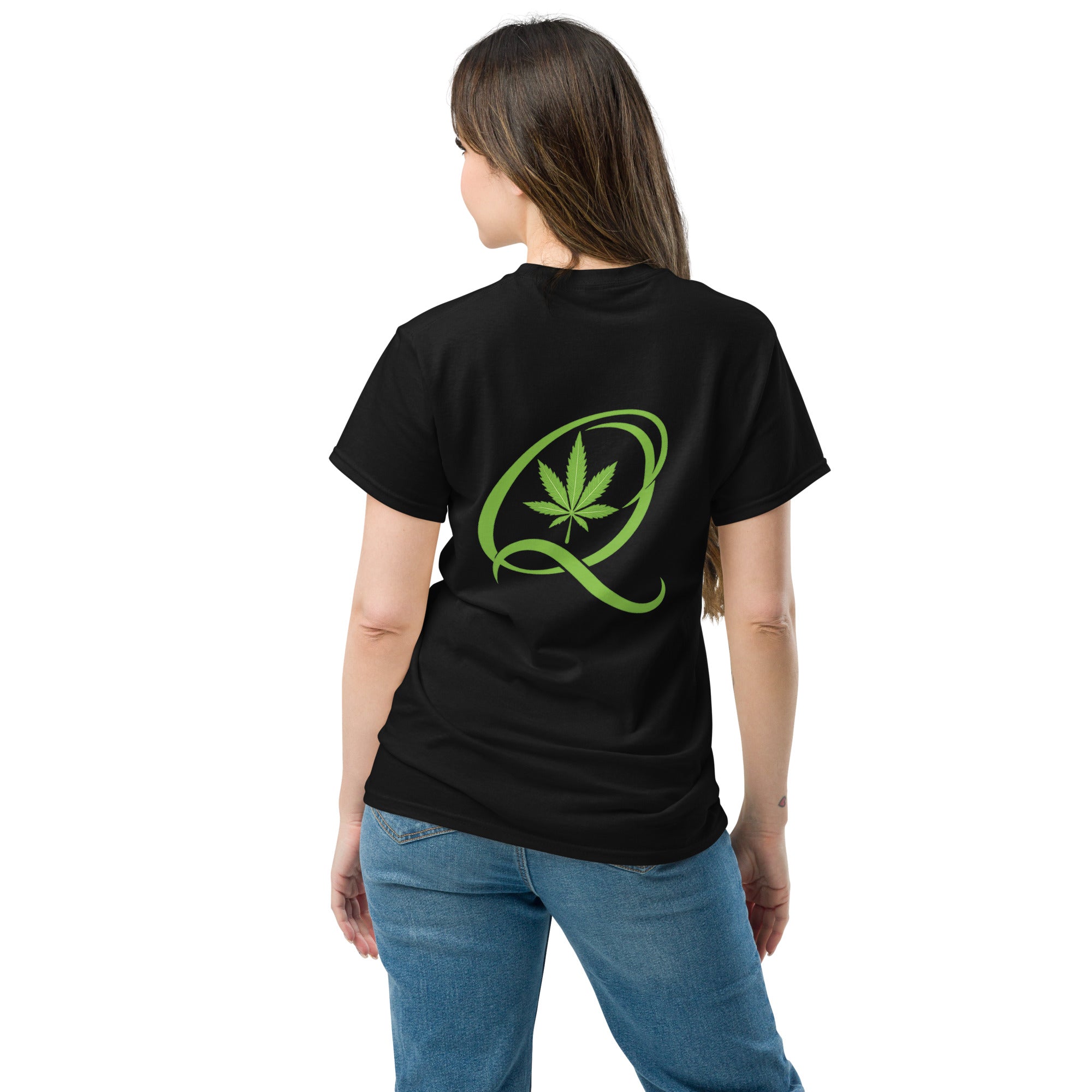 Qush Streetwear T-Shirt, Cannabis Green Logo Tee, Urban Fashion Graphic Shirt, Unisex Black Streetwear Tee, Minimalist Hype Clothing